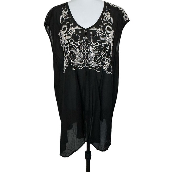 Johnny‎ Was Tunic Embroidered Black White Size M - Picture 1 of 9